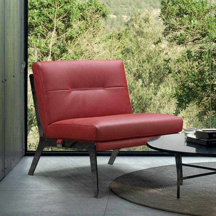 Genuine Leather Slipper Chair - Red And Black