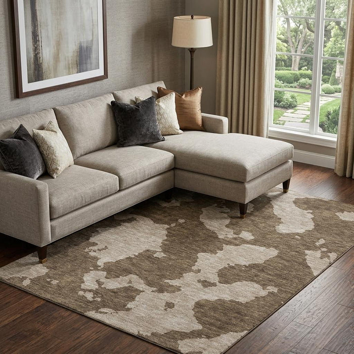 10' X 14' Abstract Washable Area Rug With UV Protection (677010) - Brown / Beige