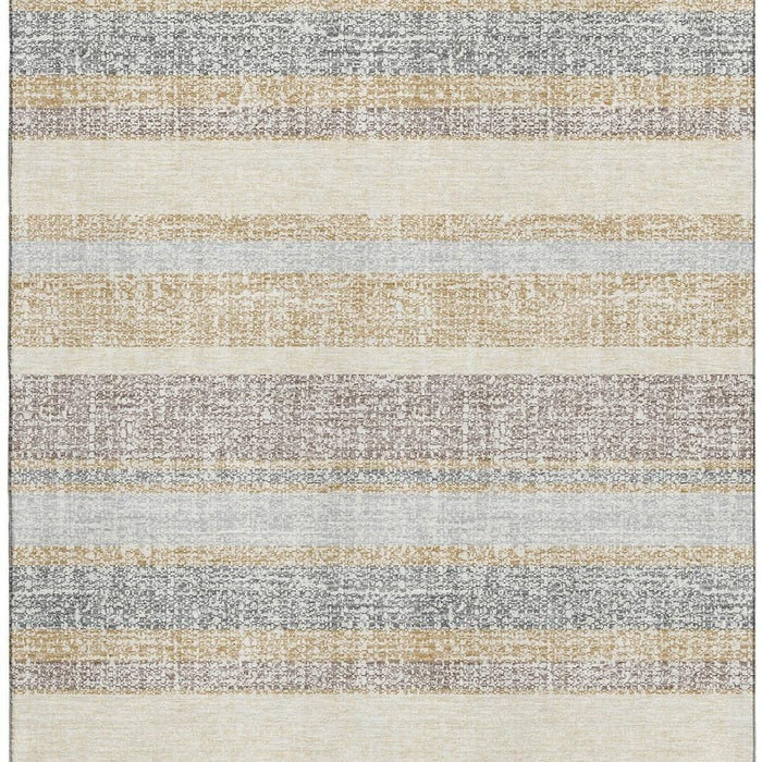 10' X 14' Striped Washable Area Rug With UV Protection (718599) - Gold / Beige