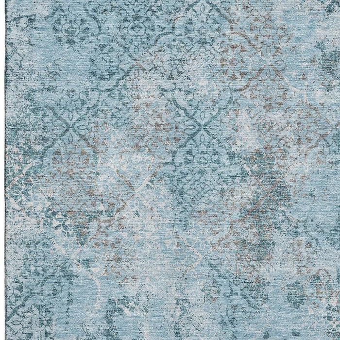10' X 8' Abstract Washable Area Rug With UV Protection - Teal / Gray