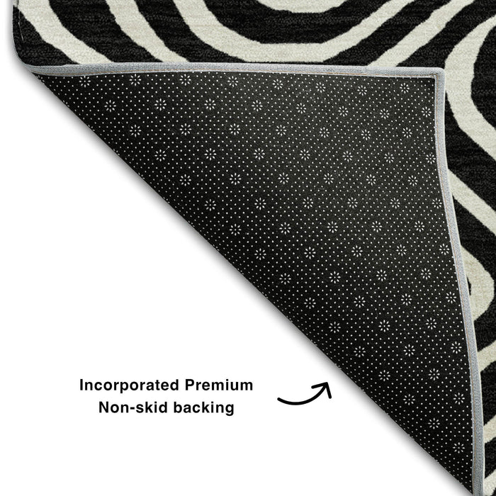 10' X 14' Abstract Washable Area Rug With UV Protection (680073) - Black / Ivory