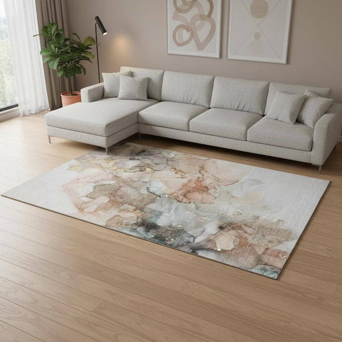 9' X 12' Abstract Washable Area Rug With UV Protection (647289) - Beige / Gray / Ivory