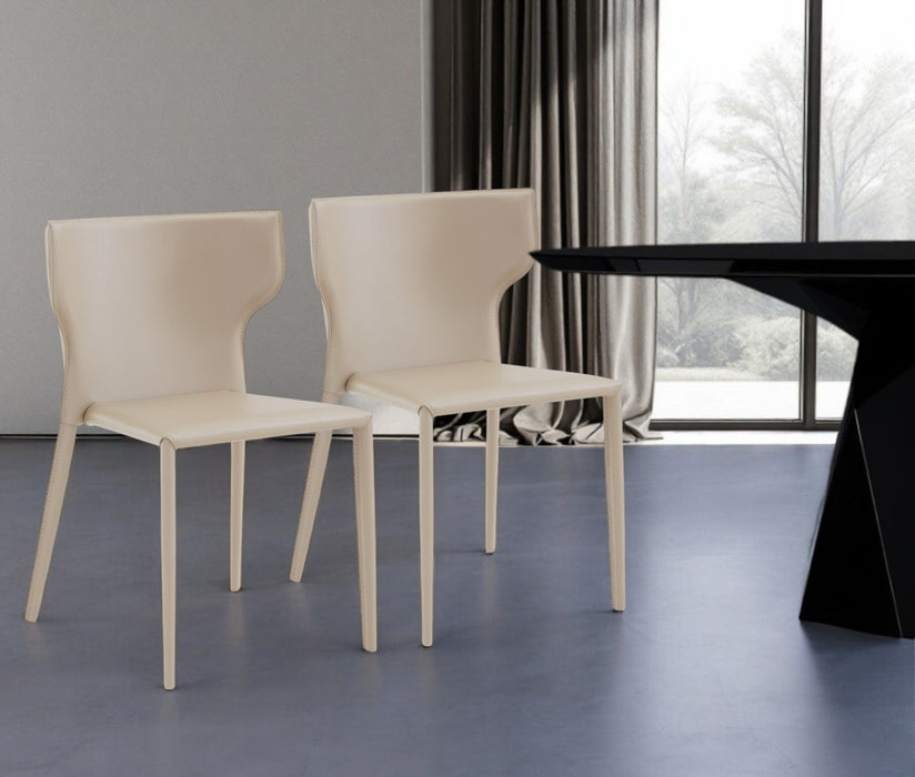Upholstered Leather Curved Back Dining Side Chairs (Set of 2) - Beige