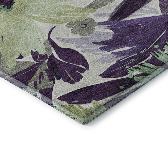 10' X 14' Floral Washable Area Rug With UV Protection (693972) - Purple / Green / Ivory