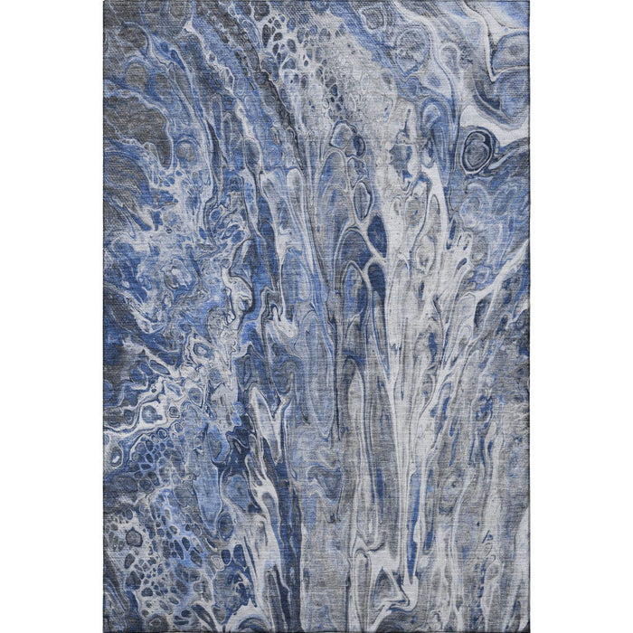 9' X 12' Abstract Washable Area Rug With UV Protection (650931) - Blue / Gray / Ivory