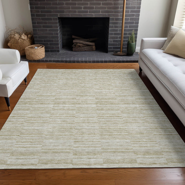 10' X 14' Striped Washable Area Rug With UV Protection - Taupe And Beige