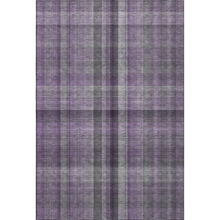 10' X 14' Plaid Washable Area Rug With UV Protection (648514) - Purple / Gray