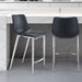 Set of two black and silver steel low back counter height bar chairs with modern design, 21.7 x 20.7 x 39.8 inches