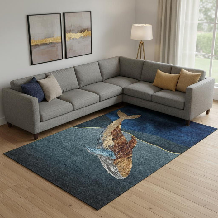 10' X 14' Nautical Washable Area Rug With UV Protection (717230) - Blue / Brown