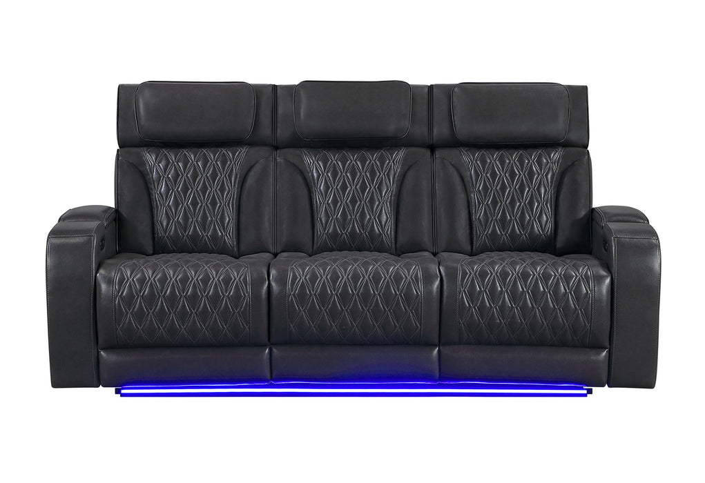U8611 - Power Reclining Sofa With Power Headrest And LED / Power Console Reclining Loveseat With Power Headrest, LED And Speaker - Charcoal