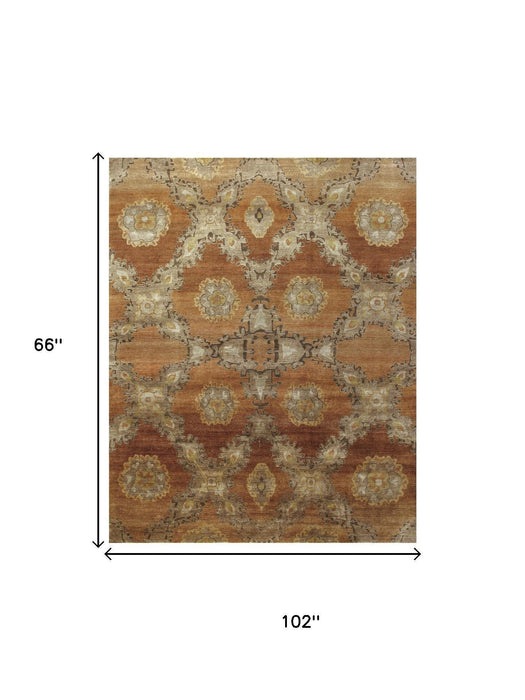 5' X 8' Wool Hand Knotted Area Rug (744136) - Tan / Brown / Orange