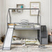Giga twin over twin house bunk bed with convertible slide, storage staircase and safety rails in a modern children's bedroom setting.
