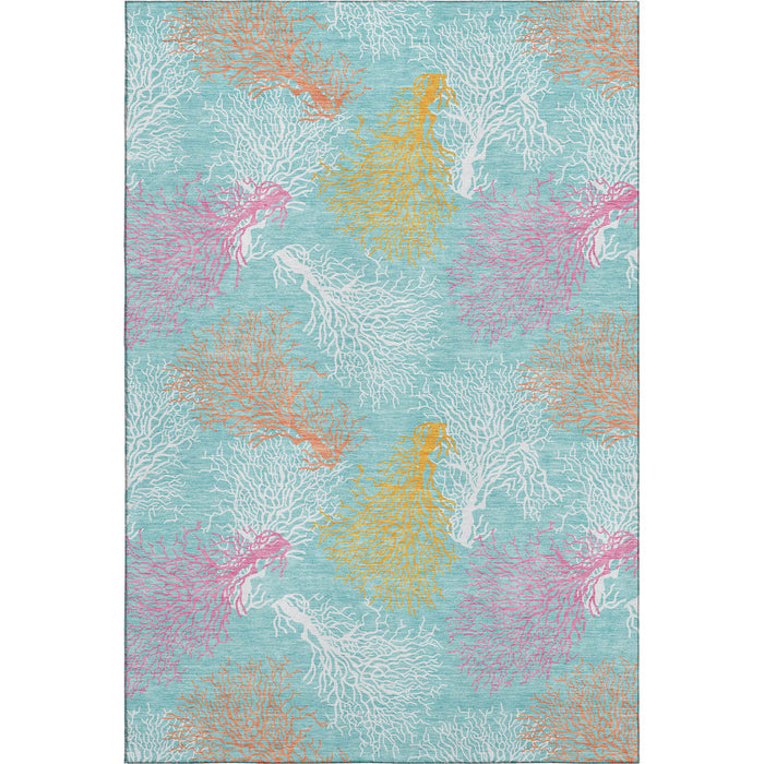 10' X 14' Geometric Washable Area Rug With UV Protection (645744) - Aqua / Orange / Pink