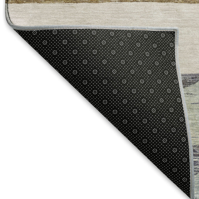 10' X 14' Striped Washable Area Rug With UV Protection (695114) - Coffee / Ivory / Taupe