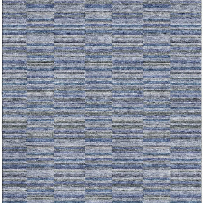 10' X 14' Striped Washable Area Rug With UV Protection - Navy Blue / Gray