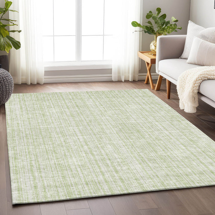 10' X 14' Striped Washable Area Rug With UV Protection - Mint Green And Ivory