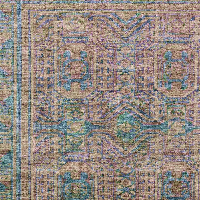 10' X 14' Geometric Washable Area Rug With UV Protection (708121) - Orange / Teal