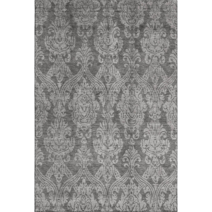 10' X 14' Damask Washable Area Rug With UV Protection (696368) - Gray / Silver