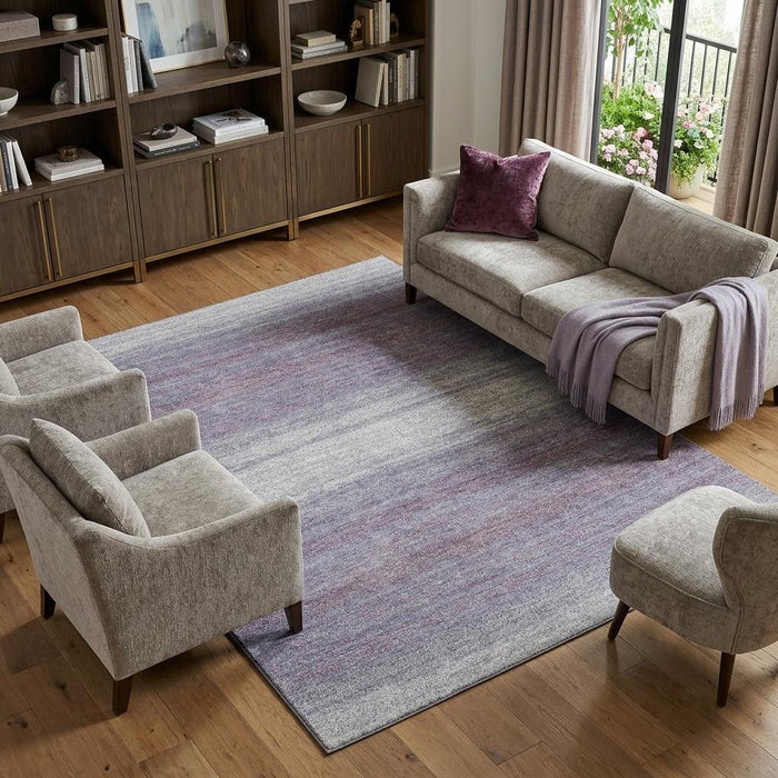 10' X 14' Striped Washable Area Rug With UV Protection (681137) - Lavender / Ivory