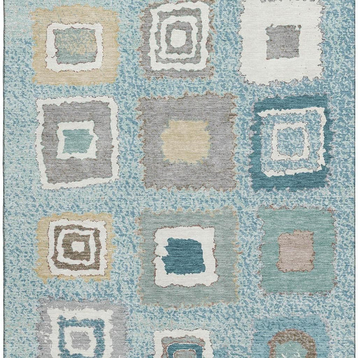 10' X 14' Geometric Washable Area Rug With UV Protection (711023) - Teal / Ivory / Beige