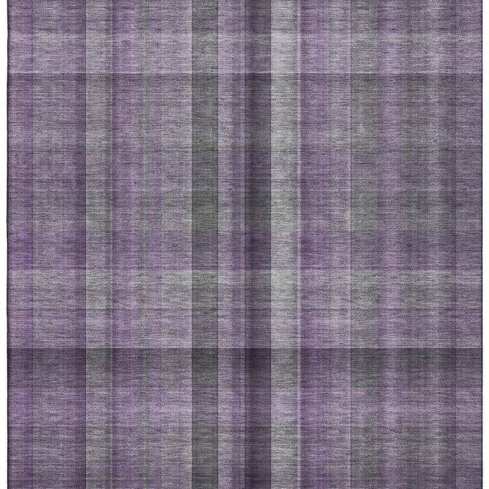 9' X 12' Plaid Washable Area Rug With UV Protection (648513) - Purple / Gray