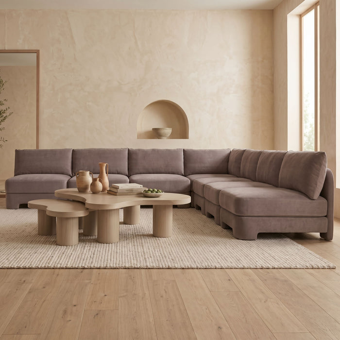 Meridian Furniture Hammond velvet performance fabric 7-piece armless sectional sofa with plush upholstery and modern design.