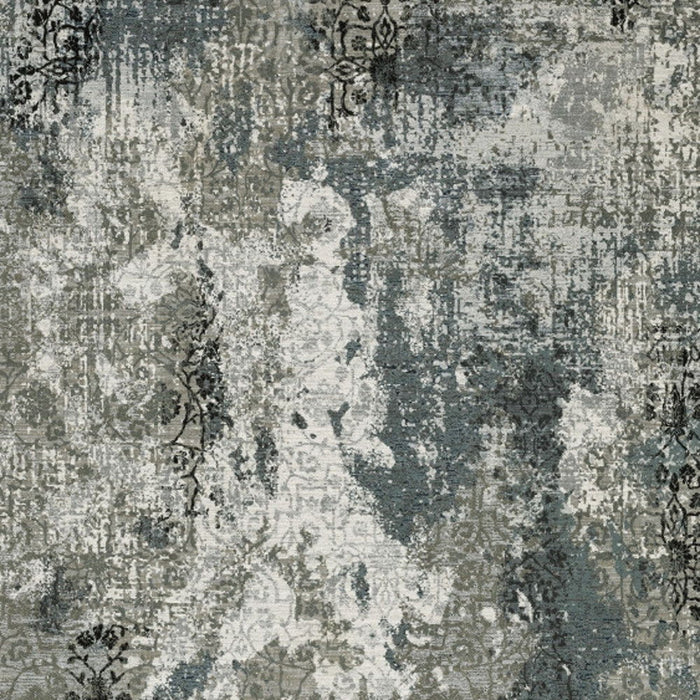 10' x 13' Abstract Power Loom Stain Resistant Area Rug - Ivory Gray Charcoal Blue And Navy