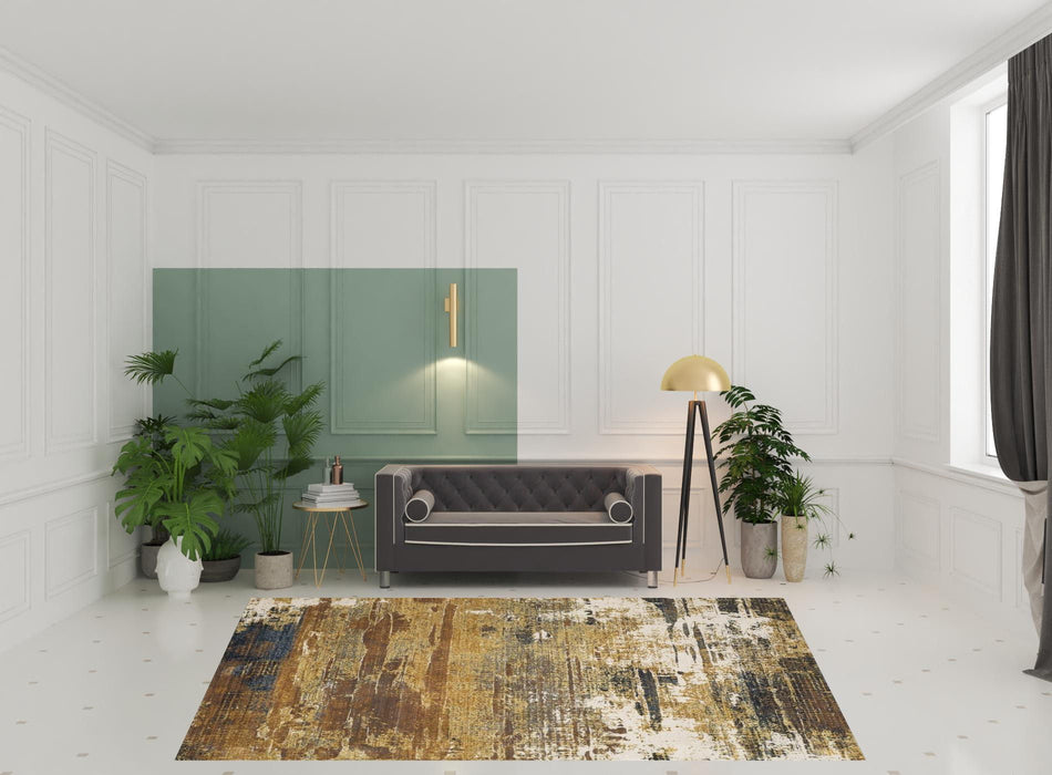 8' x 11' Abstract Power Loom Stain Resistant Area Rug - Gold Brown Rust Gray Blue And Beige