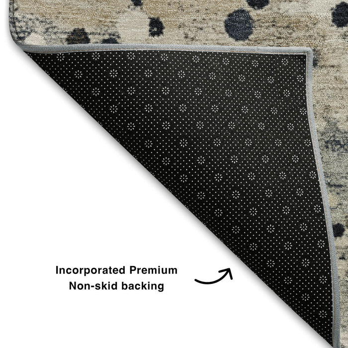 10' X 14' Abstract Washable Area Rug With UV Protection (710753) - Ivory / Gold / Gray