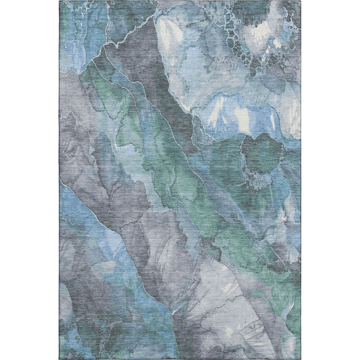 10' X 14' Floral Washable Area Rug With UV Protection (701377) - Blue / Green / Gray