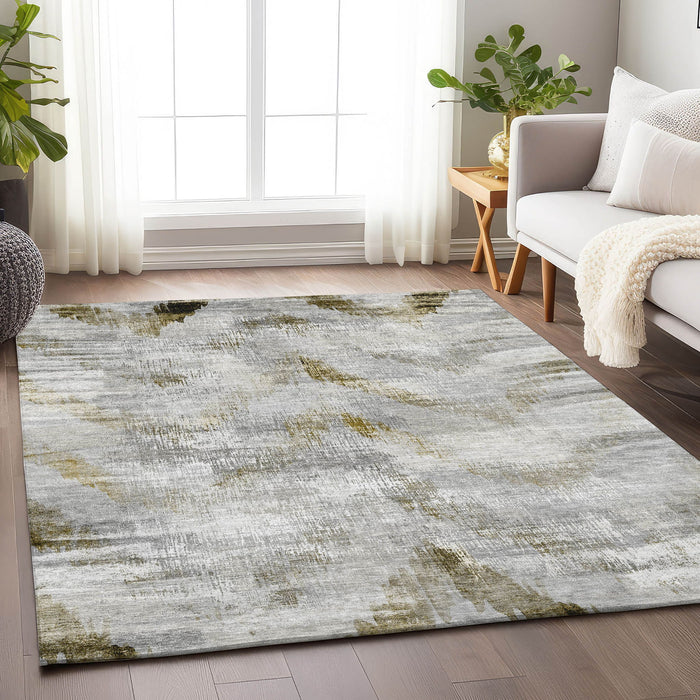 9' X 12' Abstract Washable Area Rug With UV Protection - Taupe / Brown