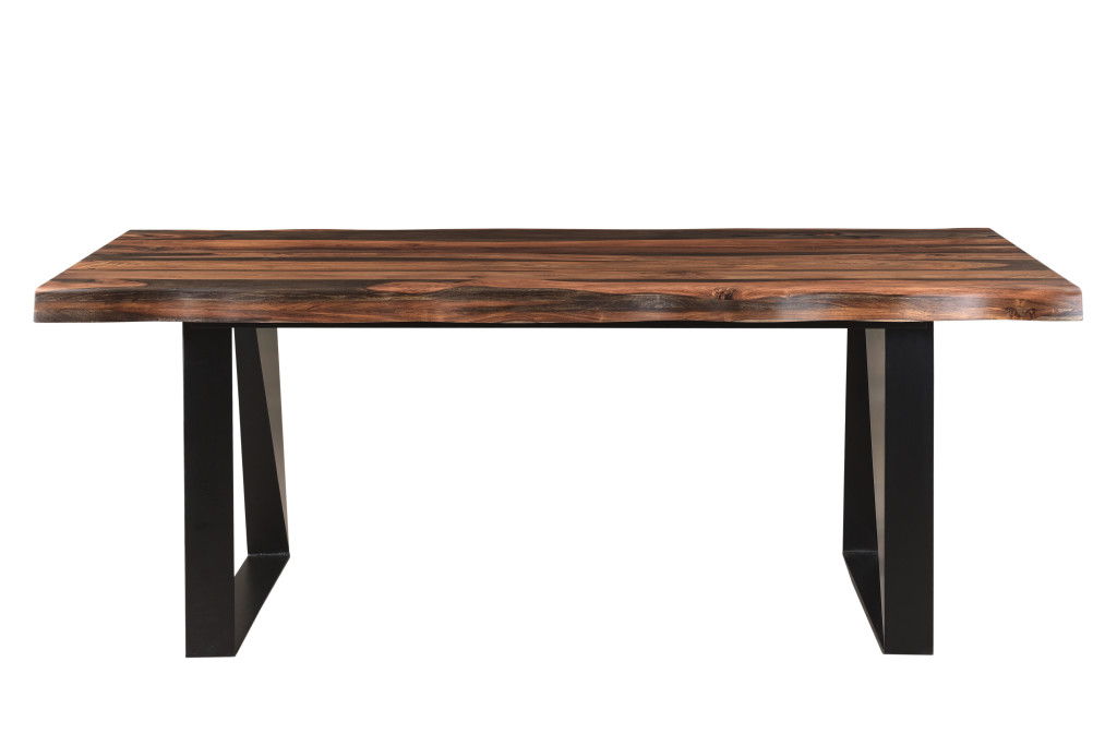 80" Solid Wood And Metal Sled Base Dining Table - Dark Brown