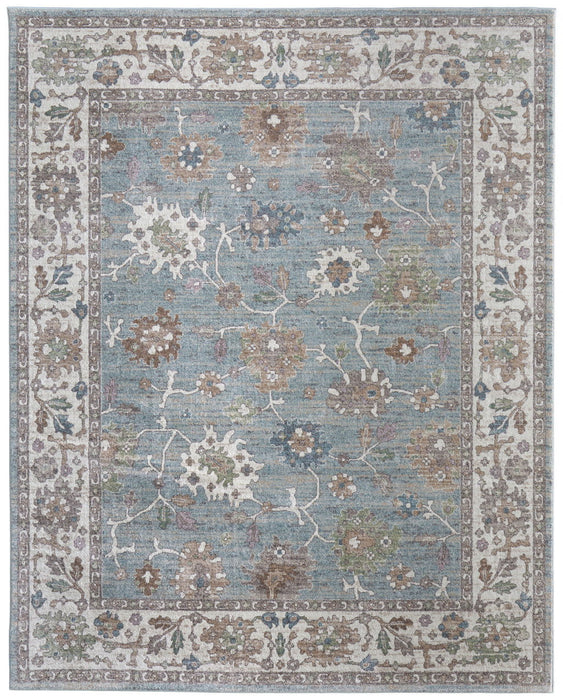 9' X 12' Floral Distressed Area Rug - Blue