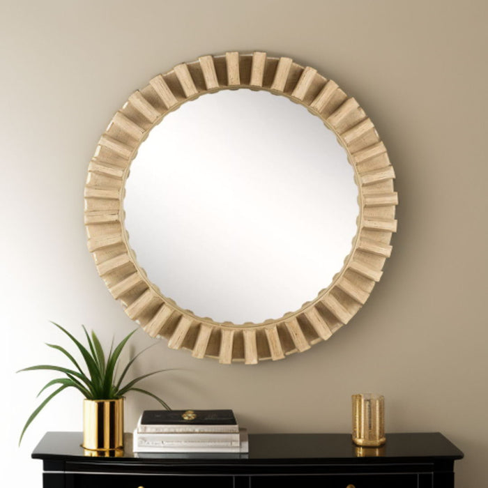 35" Round Natural Frame Wall Mirror - Brown