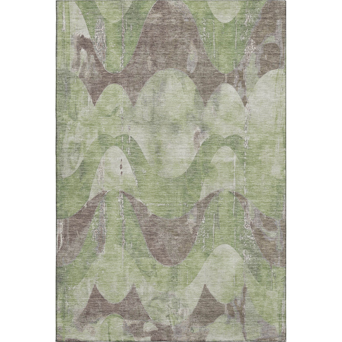 10' X 14' Abstract Washable Area Rug With UV Protection (701353) - Artichoke Green / Taupe