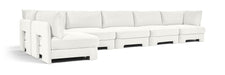 Meridian Furniture Hammond velvet performance fabric L-shaped armless sectional sofa in a modern stationary design.