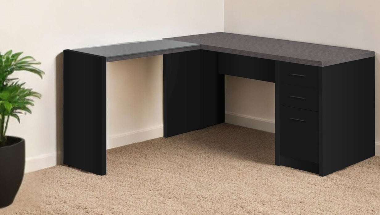 55" L Shape Computer Desk With Three Drawers - Gray And Black