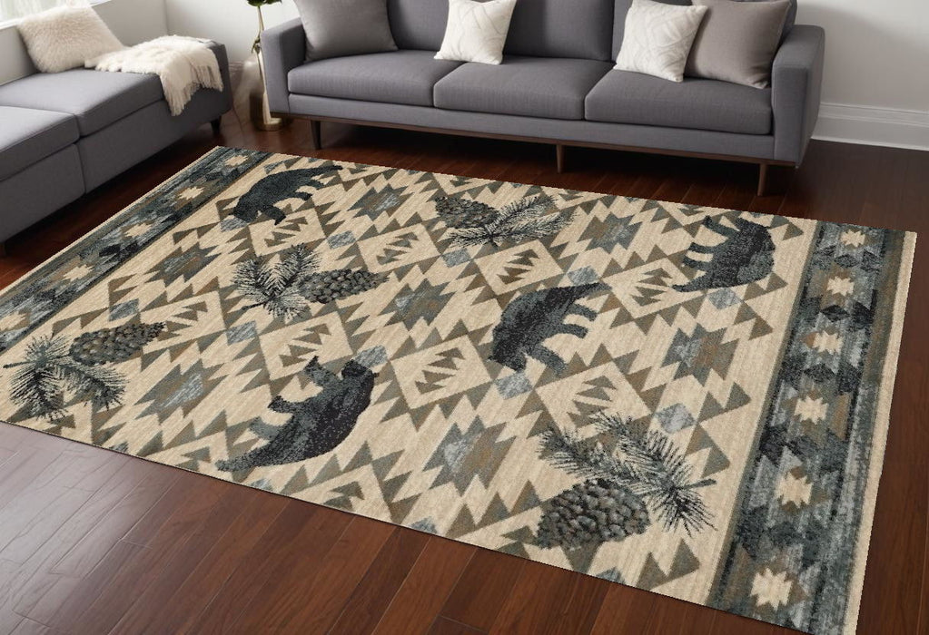 9' x 12' Machine Woven Geometric Lodge Indoor Area Rug - Ivory Blue