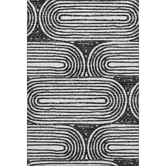 10' X 14' Geometric Distressed Washable Area Rug With UV Protection (648226) - Black / Ivory