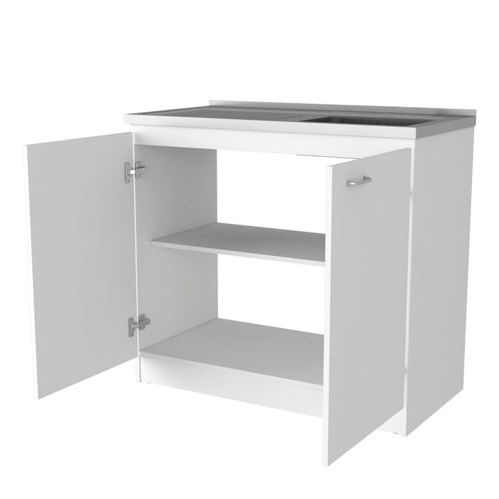 Stainless Steel Accent Cabinet With Two Shelves - White