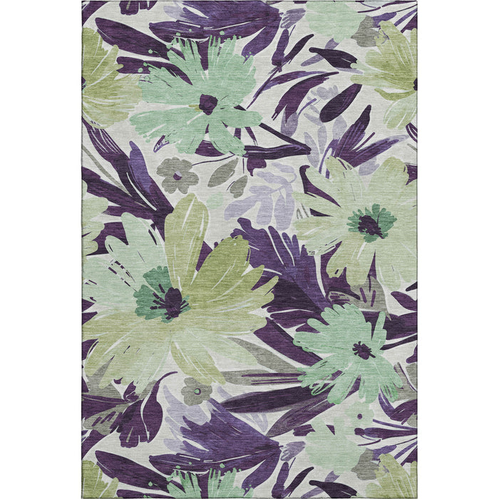 10' X 14' Floral Washable Area Rug With UV Protection (693972) - Purple / Green / Ivory