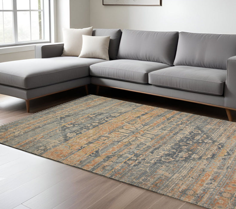 8' X 10' Oriental Hand Woven Area Rug With Fringe - Orange
