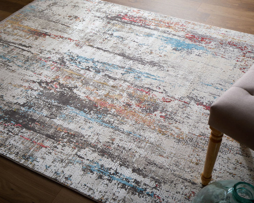 13' X 20' Abstract Power Loom Area Rug With Fringe - Gray / Red