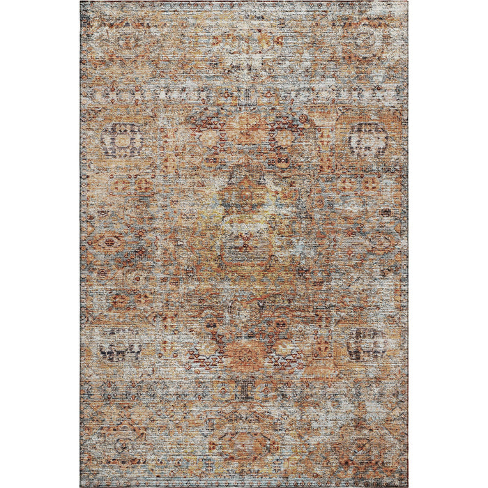 10' X 14' Floral Medallion Washable Area Rug With UV Protection (686723) - Coral / Gray / Silver
