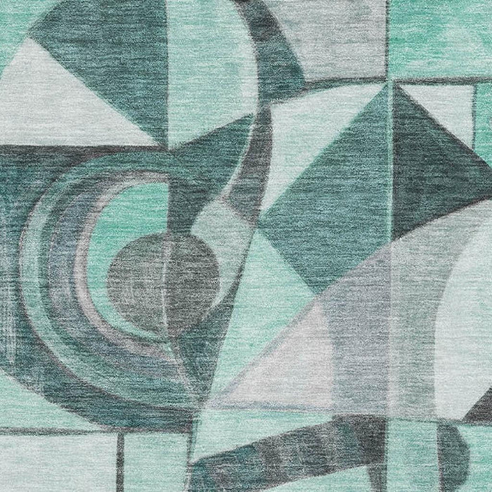 10' X 14' Abstract Washable Area Rug With UV Protection (700427) - Teal / Black / Ivory