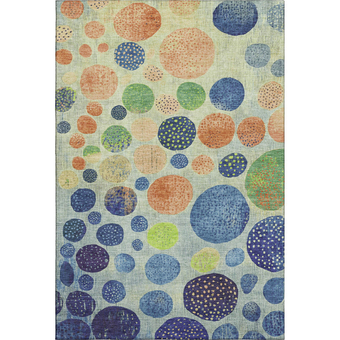 10' X 14' Geometric Washable Area Rug With UV Protection (707449) - Navy Blue / Green / Peach