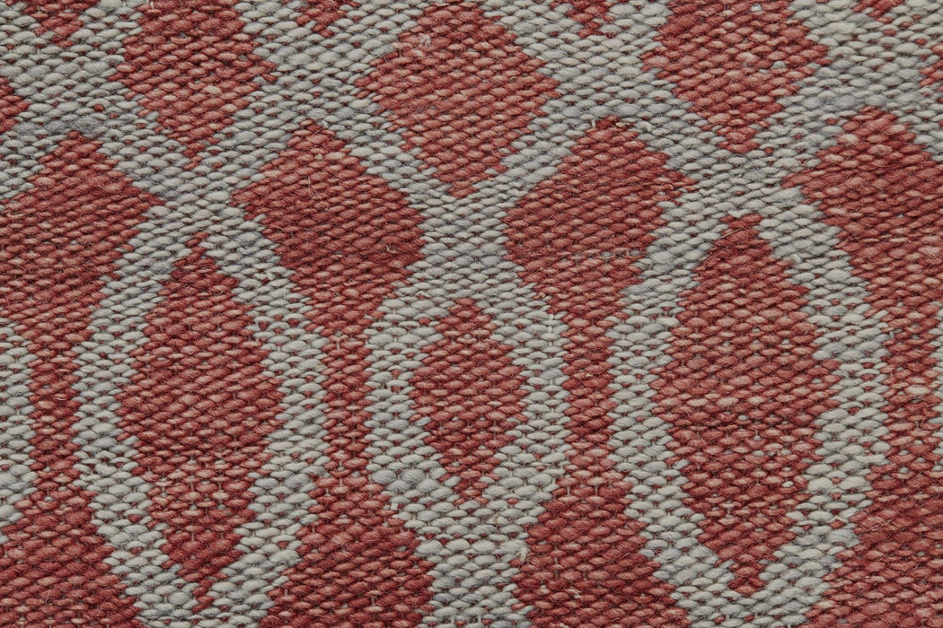 9' X 12' Wool Geometric Hand Loomed Area Rug (744379) - Red / Gray