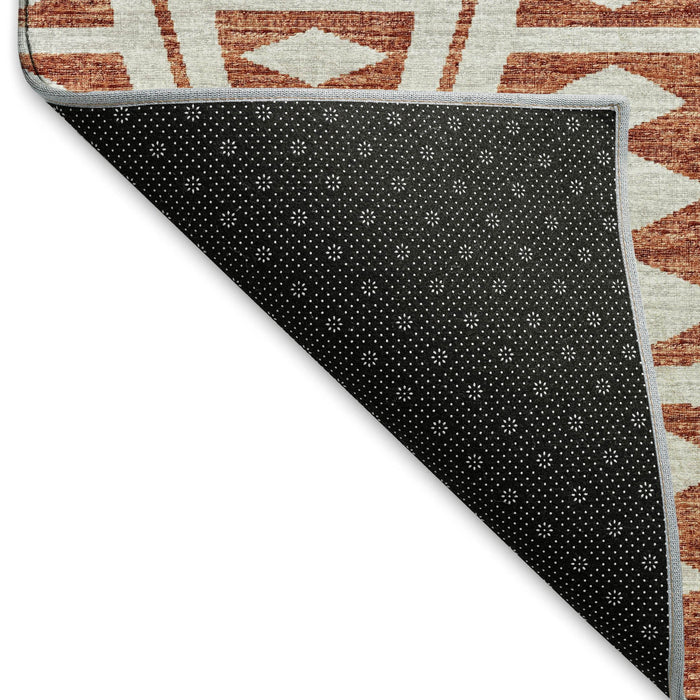 9' X 12' Tribal Washable Area Rug With UV Protection (644885) - Burnt Sienna / Ivory