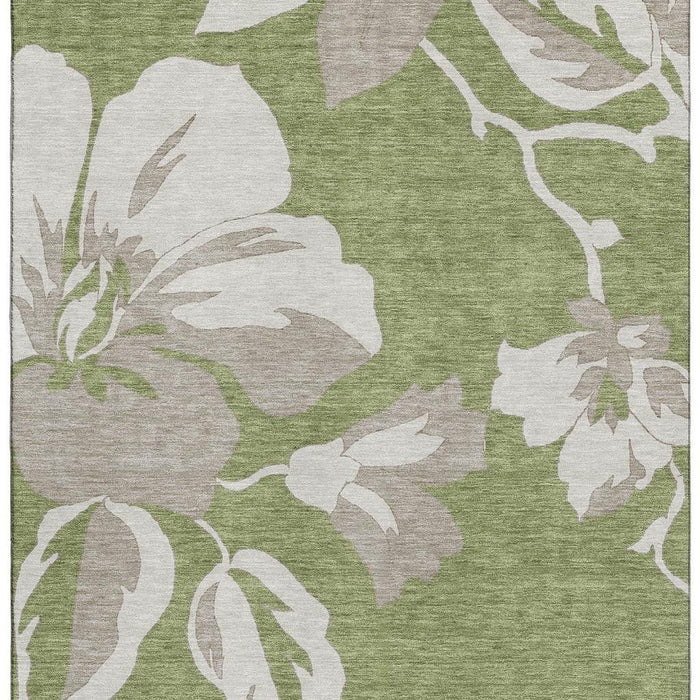 8' X 10' Floral Washable Area Rug With UV Protection (668003) - Olive Green / Gray