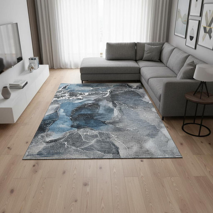 10' X 14' Abstract Washable Area Rug With UV Protection (646662) - Blue / Charcoal